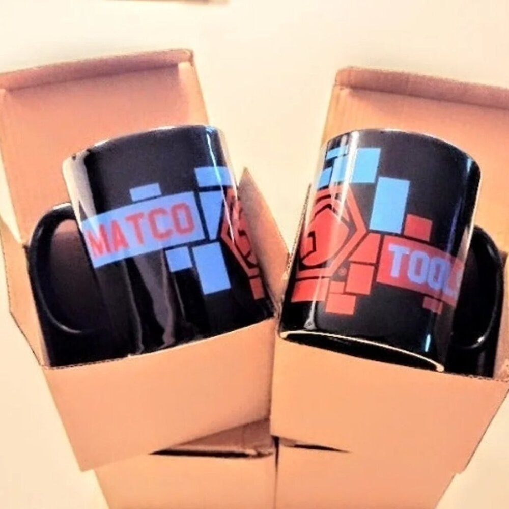 MATCO TOOLS Set of 2 Black Coffee Cups/Mugs ~ Contemporary Block Design ~ NEW!